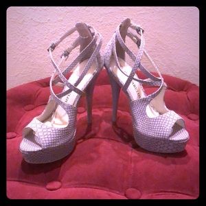 Gray Snakeskin Strappy Heels